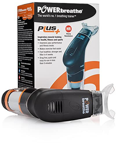 POWERbreathe - Breathing Exercise Device, Breathing Trainer and Therapy Tool to Strengthen Breathing Muscles and Help Lung Capacity, Handheld Inspiratory Muscle Trainer - Black, Heavy Resistance