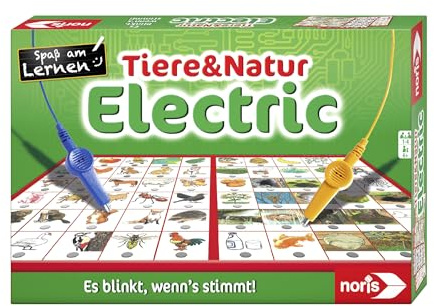 noris Tiere & Natur Electric Lernspiel – Zuordnungsspiel mit Lichtsignal bei richtiger Antwort, 12 Bildtafeln, Batterie betrieben – pädagogisches Spielzeug Kinder ab 6 Jahren