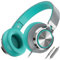 Ailihen C8 Headphones with Microphone and Volume Control Folding Headset for iPhone iPod iPad Android Cellphones Smartphones Laptop Computer Mp3/4 (Grey/Mint)