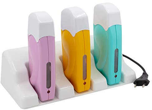 EpilWax - Epilierer für Wachserhitzer, professionell, 3 Wachserhitzer, mehrfarbig, für Roll-On von Wachs, 100 ml, 1 Halter – Gerät zur Haarentfernung, Wachspatrone, Nachfüllpack (Trio, mehrfarbig)