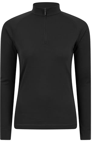 Mountain Warehouse Talus Womens Thermal Baselayer Top - Long Sleeves T-Shirt, Lightweight, Breathable Tee, Quick Dry Tee Shirt – Spring Summer & Outdoors Black (Zip Neck) Women's Size 16