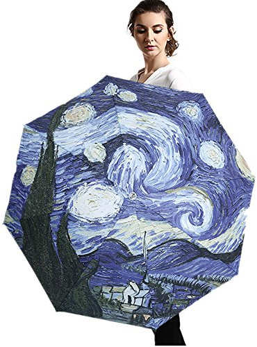 Reze Vintage Van Gogh Starry Night Oil Painting Design Folding Umbrella Art Print Reverse Windproof Rain Travel Umbrella