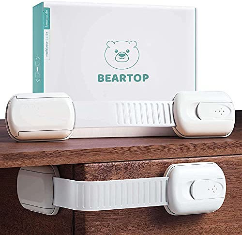 BEARTOP Kindersicherung Schrank Schutz Sicherung, Schranksicherung Baby - Schubladensicherung | Einstellbare Länge | Starker Halt | Set von 8 | 3-12 cm - Weiß