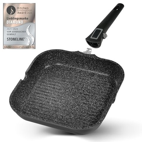 Stoneline Imagination Plus Grillpfanne, Ø 28 x 28 cm, Aluguss, Grillpfanne beschichtet mit echten Steinpartikeln, grau, Grillpfanne Induktion und backofengeeignet, Steak Pfanne