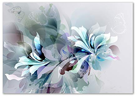 Tulup Impression sur Verre de 100x70 cm Image Tableau Photo décorative panoramique pour la Cuisine et Le Salon - Fleurs et Plantes - Fleurs D'abstraction - Bleu