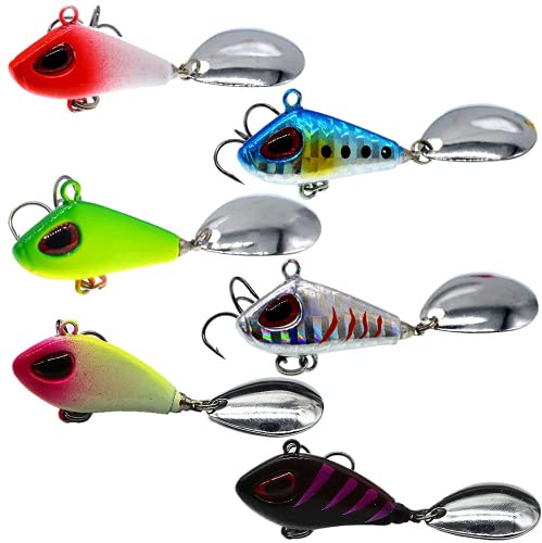 LEZUAN Jig Spinner mit Spoon VIB Spinnerbait aus Metall Spinner Jig mit Drillinge Haken Angelköder Casting Platinen Kunstköder für Forelle, Barsch, Hecht, Döbel, Zander(6, 10g/2,5cm)