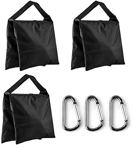 Fotover Sand Bag Photography Studio Video Heavy Duty Sandbag Saddlebag for Photo Studio Light Stand Boom Arm Camera Tripod with Travel Carabiner,3 Pack (Black)