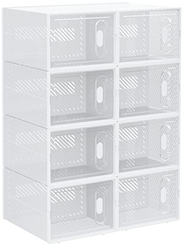 HOMCOM Armario Modular de Plástico Cajas de Zapatos Talla de 43 con 8 Cubos Puertas Magnéticas Muble Organizador para Entrada Pasillo Dormitorio 25x35x19 cm Transparente
