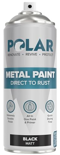 Polar Direct to Rust Metal Spray Paint - 400ml, Matt Black - Durable All-in-One Paint & Primer - For Outdoor & Indoor - Corrosion Resistant, Tough Protection - Metal Primer