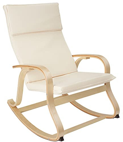 TecTake - Mecedora Roca de Madera de Abedul 150kg, Silla Mecedora, Oscilante, Sillón Ergonómico para Balanceo (Beige)