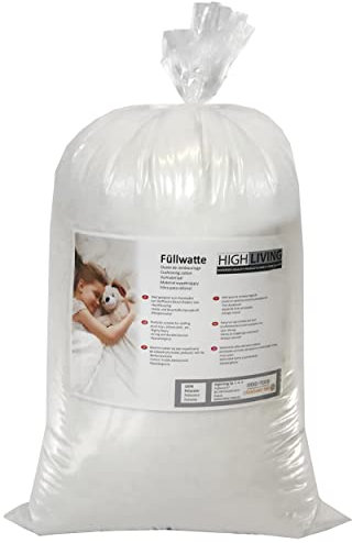 HIGH LIVING füllwatte füllmaterial 1000 Gramm Premium Comfort HollowFibre 100% Faserfüllung für Spielzeug, Kissen, Kissenbezüge Öko-Tex-Zertifiziert (Compressed, 3000 g)