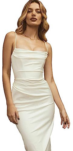 KBRPEY Elegante Kleider Damen Eng Anliegend Sommerkleid Damen Figurbetontes Ärmelloses Kleider Partykleid Faszinierend Bodycon Kleid Weiß Lang(Weiß M)