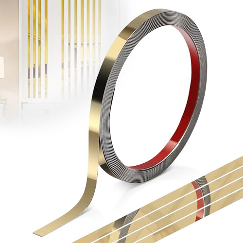 efuturetime Moulure Autocollante en Acier Inoxydable, 1cmx5m, Garniture Murale Autoadhésif, Moulure Flexible avec Effet Miroir pour Décoration de Meuble, Bordure de Miroir, Mur, Porte, Plafond, Doré