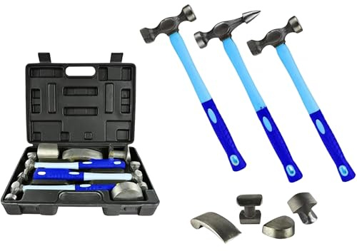 Yasta Kit Carrozziere 7 Pezzi 3 Martelli 4 Tassi Riparazione Ammaccature Auto Veicoli Set Attrezzi Battilastra Professionale Valigetta Carrozzeria Fai da Te