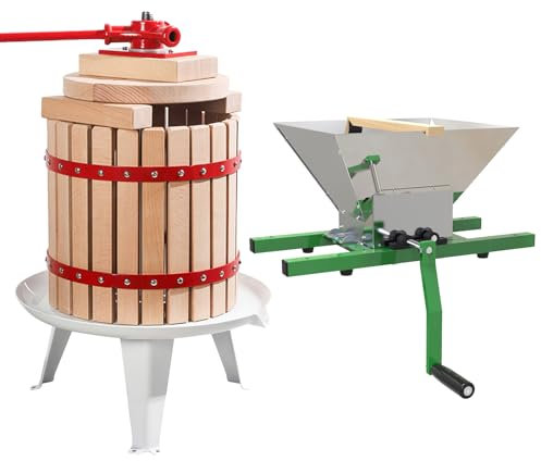 WDDEYYDS Moulin à Fruits et Pressoir à Fruits Presse-Fruits et Hachoir Pressoir à Vin en Bois Massif avec 6 Blocs 7L Moulin à Baies Presse-Fruits broyeur à Fruits pour Raisin, Pomme, Baie,18LA+7LB