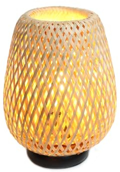 Alpinaluz Lampada da Tavolo Nordica Rustica con Paralume in Vimini Naturale e Fibra di Bambù, Base in Alluminio Nero Ideale per Soggiorno, Comodino, Testiera del Letto