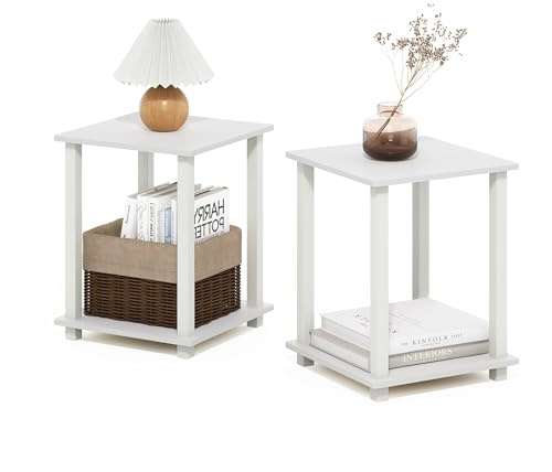 Furinno Simplistic Juego de 2 mesas auxiliares de 2 Niveles, mesita de Noche, mesita de Noche, Montaje fácil, para Sala de Estar, Dormitorio, Blanco