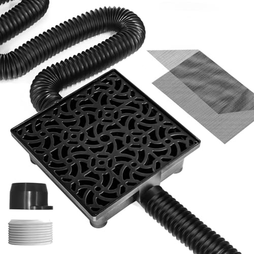 Gutter Downspout Extensions Big Kit, Catch Basin + 2pcs Pipes, Low Profile Downspout Extender - Each Flexible Pipe is 8.2ft - can be Connected into a Whole. Protect Foundation.(Black)