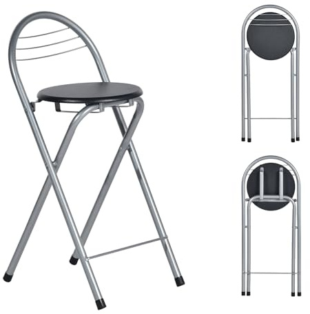 ZZINOKE Sgabello Bar Pieghevole,Nessun Montaggio Richiesto,Sgabello Pieghevole Portatile per Cucina,Bistrot,Negozio,Eventi all'Aperto, Altezza seduta 61 cm (Argento e Nero)