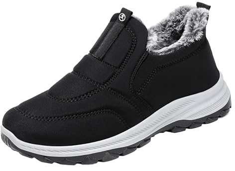 Botas de invierno para mujer, 10 botas de nieve para mujer, zapatillas casuales de moda, transpirables, planas, informales, acolchadas, cálidas, botas de nieve para mujer, Black, 38 EU