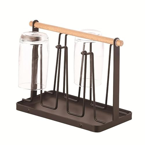 Scola Borracce Multifunzionale,Scola Borracce,6 Bottiglie in Metallo, con Tappetino di Drenaggio Removibile, per Bottiglia Vetro e Tazza, Adatto per Tazze da Caffè, Bicchieri di Vetro (colore caffè)