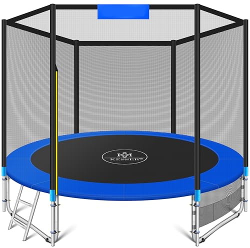 KESSER® Trampolín exterior Ø 244/305/366/427 cm, juego completo con red de seguridad, escalera, cubierta de borde y bolsillo lateral, cama elástica para niños