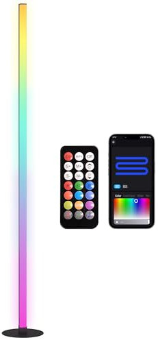 HOMCOM Lampadaire sur pied salon, lampadaire LED RGBIC avec contrôle APP et télécommande, musique sync, 16 millions de couleurs, modes de scène et minuterie, pour salon, chambre, salle de jeux, blanc
