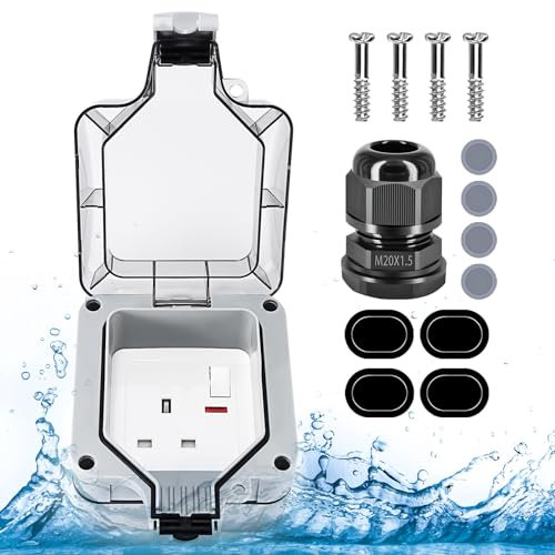 Zankeox Outdoor Waterproof Socket, IP66 Waterproof Outdoor Plug Socket with Independent Switches and Indicator Lights, Exterior Wall Garden 1 Gang Storm Switched Outside Power Socket