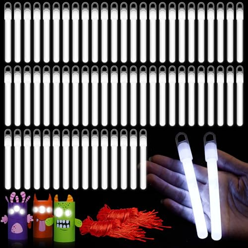 Lewtemi 50 Pack 4 White Glow Sticks Bulk, Glow in The Dark Party Supplies Birthday Holidays Party Favors Accessory Game Prizes or Treats