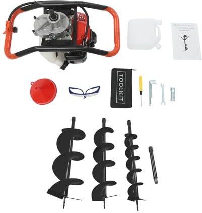 52Cc Post Hole Digger Auger Post Hole Digger Petrol Earth Auger Heavy-Duty Garden Fence Hole Digging Machine with 3 Auger Drill Bits & Extension Pole for Tree Planting Drilling Soil EPA Certification