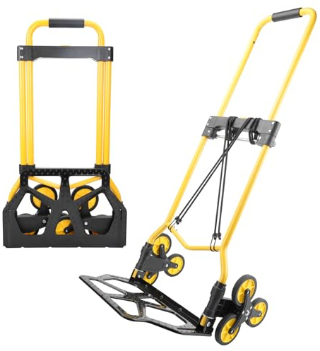 Alloy Steel Folding Trolley on Wheels, 50kg Heavy Duty Sack Truck, 110cm Extended Handle Sack Barrow, Multi-Purpose Dolly Trolley with Elasticated Rope, Stair Climbing Trolley-Office/Home/Garden