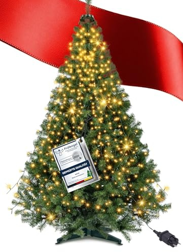Menz Künstlicher Weihnachtsbaum 180 cm LED 2-in-1 Set, Tannenbaum Künstlich mit Lichterkette, Dichte PVC-Zweige, Stabiler Christbaum-Ständer, Einfach zu Montieren und Lagern
