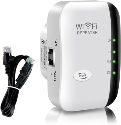 WiFi Range Extender, WiFi Signal Booster Wireless Signal Amplifier 2.4GHz 300Mbps Band up to Internet Range Booster with Integrated Antennas LAN Port, Easy Setup (White)