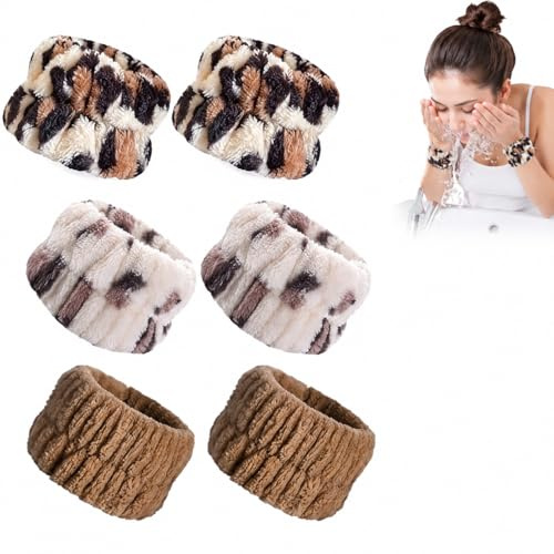 FMPXYYA Muñequeras Desmaquillar 3 Pares Pulseras De Lavado De Cara para SPA, Bandas De Muñeca De Felpa Suave Y Elástica para Yoga, Ducha Y Rutina Facial