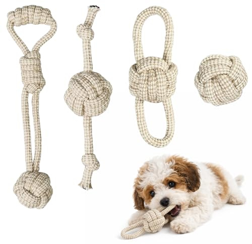 Dermalyx 4 Piezas Juguete De Cuerda Para Perros Pequeños, Juguete Masticable Natural Para Cachorros, Juguete De Cuerda Para Perros Pequeños Y Medianos, Cuerda Para Tirar