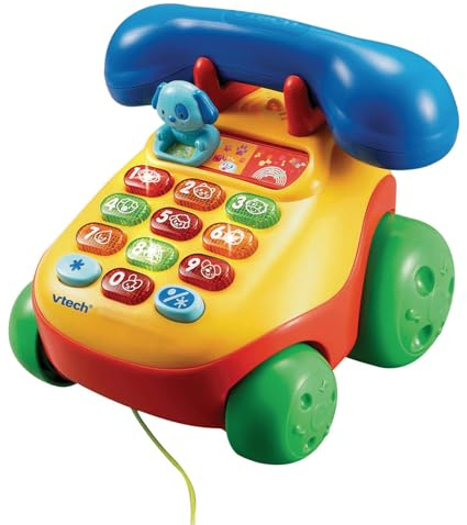 VTech - Super Rodófono, Teléfono Interactivo Infantil, Luces y Voces, Jugute de Arrastre para bebés +9 Meses, Incluye cordón para Arrastrar, Versión ESP