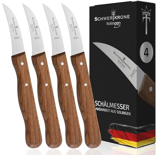 Schwertkrone - Juego de cuchillos de cocina con mango de madera de haya, curvados, afilados, para pelar y verduras