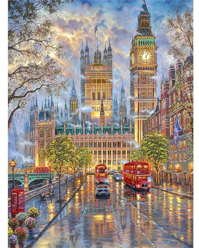 YSCOLOR Diamond Painting Full Round Diamond 5D Diy Diamond Broderi London Street Diamantmålning Cross Stitch Rhinestone Mosaic Decoration 30X40cm