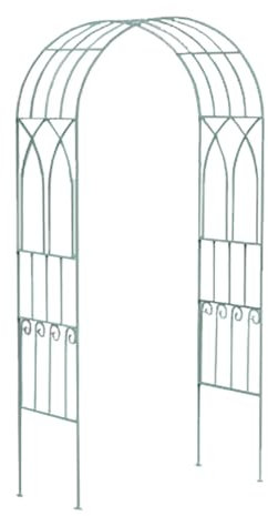 CHARLES BENTLEY Decorative, Wrought Iron Arch, Ideal for Growing Plants, Classic Sage Green Finish, Vintage, Rustic, Outdoor, Garden, Lawn, Patio, Archway (211x103x40.5cm)