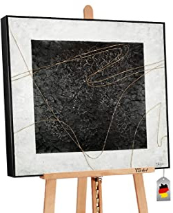 YS-Art M.Julinski | Cuadro Acrílico Cuadrado | Pintado a Mano | Arte Moderno | Lienzo De Pared | único | el negro | MJ007 (90 x 90 cm)