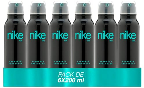 NIKE - Aromatic Addiction Pack de 6 x 200 ml, Desodorante Hombre Spray, Desodorante Antimanchas para Todo Tipo de Piel, 0% Sales de Aluminio, de Larga Duración, Fragancia Amaderada Especiada