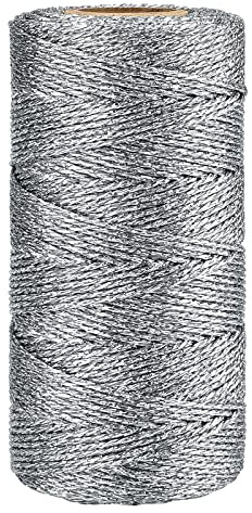 Filo d'argento Spago Metallico 1,5 mm di Spessore, 100 metri, per Artigianato Decorazione di Natale Confezioni Regalo Hobby Creativi