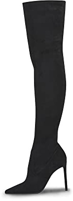 GENSHUO Stivali Alti alla Coscia da Donna Tacco Alto 11 cm Stivali Lunghi a Punta Sexy con Tacco a Spillo, scamosciato nero, 41 EU
