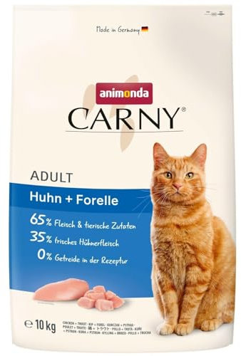 animonda Carny Adult Huhn + Forelle (10 kg), Adult Trockenfutter für ausgewachsene Katzen, Katzenfutter ohne Getreide und Zucker, Katzentrockenfutter mit 65 % Fleisch und Fisch