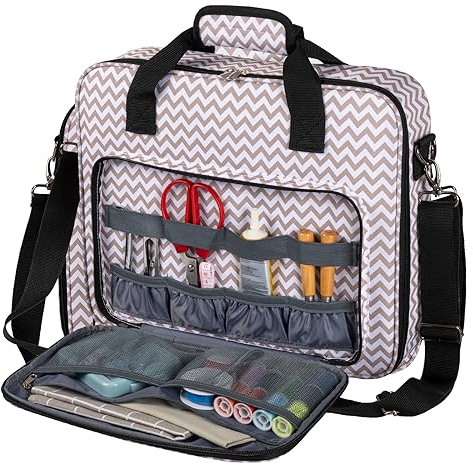 BAGLHER Cross Stitch & Embroidery Organizer Bag - Large Portable Project Storage with 3 Compartments, Travel Friendly Carrying Case for 11.2 Hoops, Threads, Supplies (Stripe)