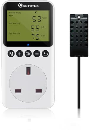 KETOTEK Digital Humidity Controller Plug Socket with Sensor Probe, Humidistat Switch 220V for Reptile Greenhouse Mushroom