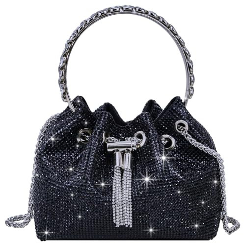 TOPALL Clutch Glitzer Damen,Silber Abendtasche,Handtasche Diamant Tasche Schultertasche Silber mit Reißverschluss, Strasssteine Clutches Brieftaschen Umhängetasche für Party Freizeit Date(B-Schwarz)