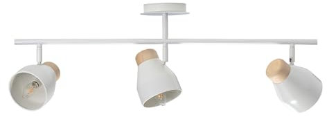 Happy Homewares Contemporary Scandinavian Style Triple Adjustable Spot Bar Ceiling Light in Muted Dove Grey with Rubber Wood Trims | 85cm x 17cm x 28cm