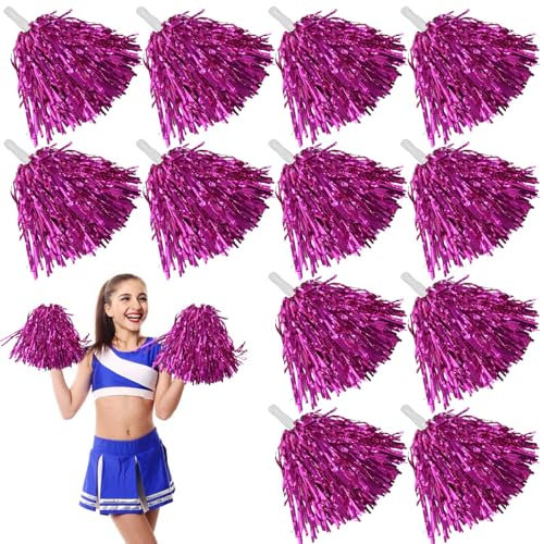 Leikurvo 12 Stücke Cheerleading Pom Poms, Sport Pompons Cheers Ball Pompoms Cheerleader Pompons für Sportveranstaltungen Ballspiele Tänze Karnevalspartys Verwendet (Rose Rot)