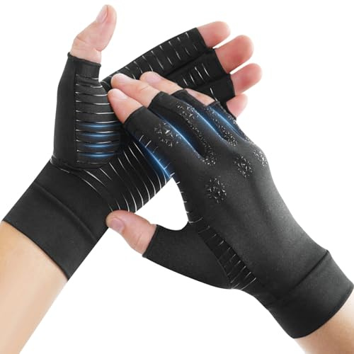 Donfri Guantes de compresión de cobre para mujeres y hombres, guantes sin dedos para aliviar el dolor del túnel carpiano, soporte para la mano, férula para la muñeca (M)